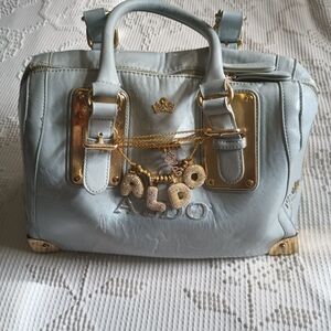 ALDO Light Blue Satchel Handbag with Gold Hardware